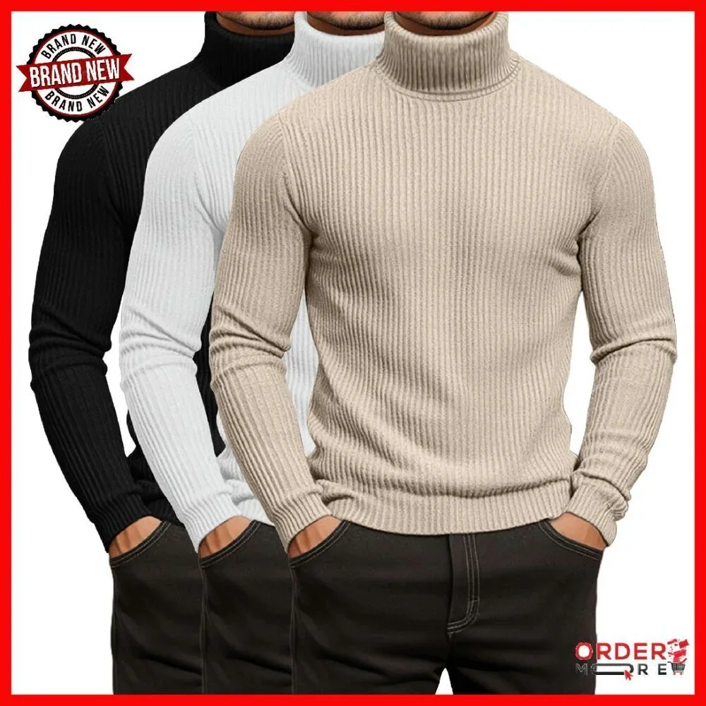 Men's Ribbed Turtleneck Sweaters 3 Pack Slim Fit Long Sleeve Base Layer